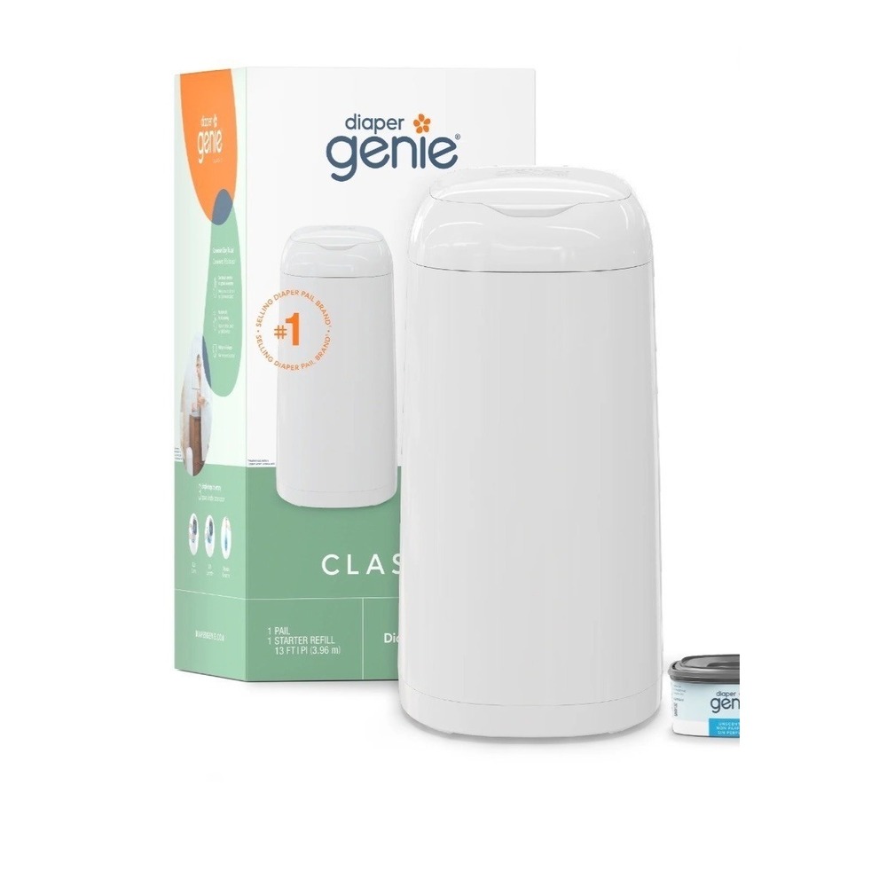 Diaper Genie Classic Pail,White,1 Diaper Pail,1 Square Refill - 165 Ct - Picture 2 of 4